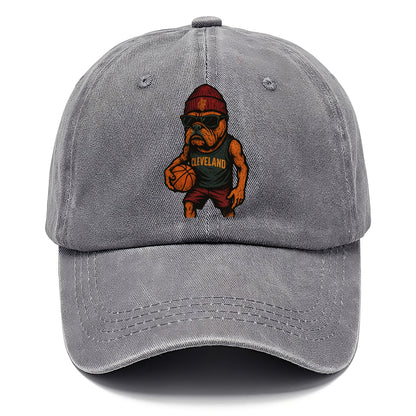Cleveland Bulldog wearing Cavaliers wine and gold beanie with sword patch and - Classic Cap - Urban Haze(Grey)