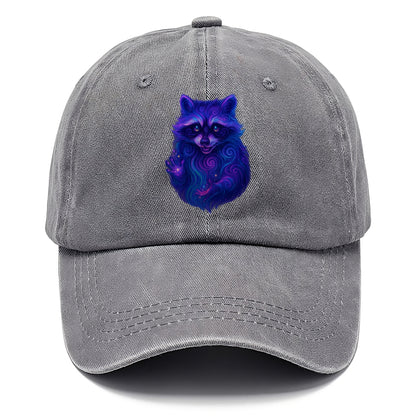 Playful raccoon with mask swirling in hypnotic patterns, neon purple and green fur - Classic Cap - Urban Haze(Grey)