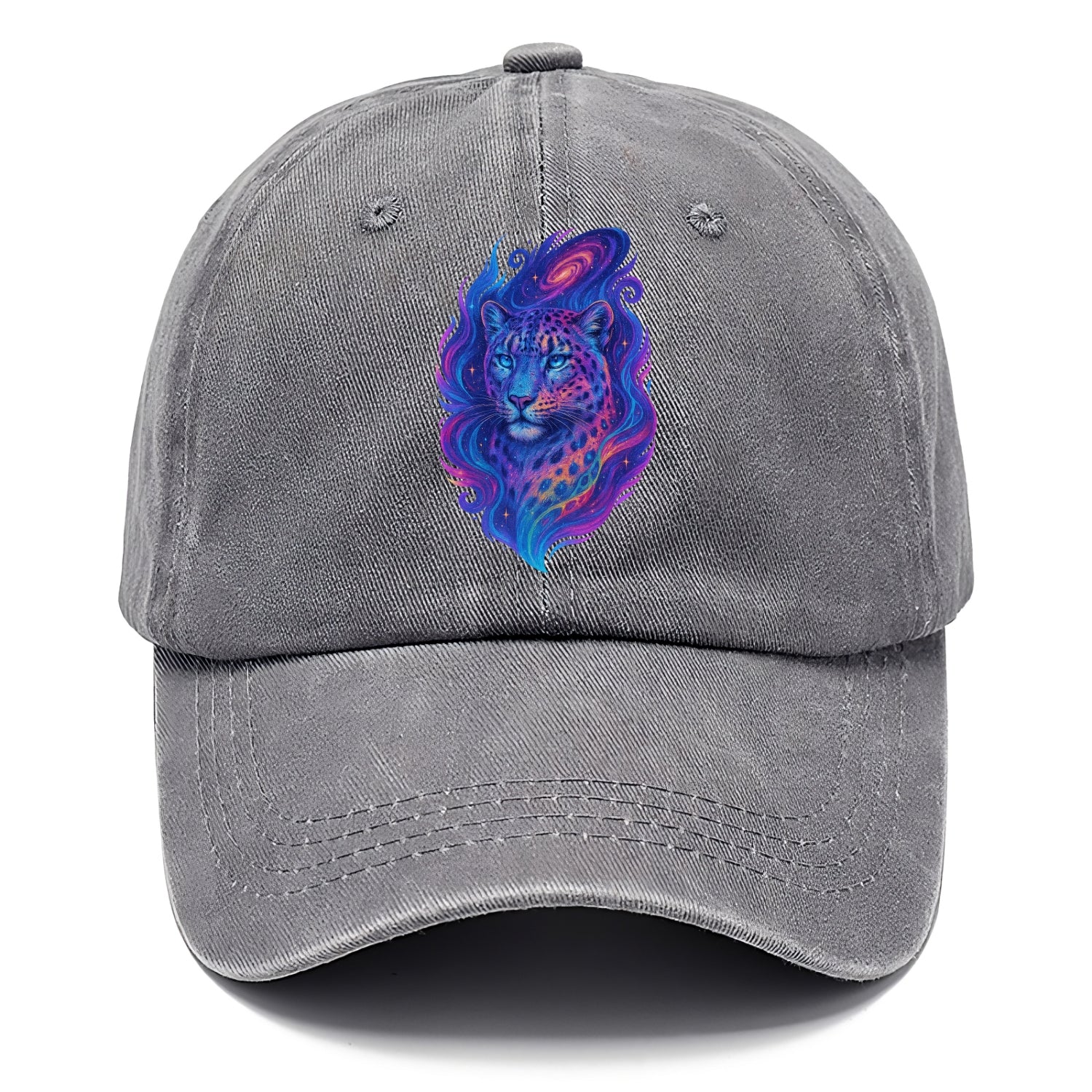 Majestic snow leopard with rainbow gradient spots, crystalline flowing patterns, - Classic Cap - Urban Haze(Grey)