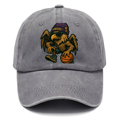 Los Angeles Golden Eagle wearing Lakers beanie with trophy patch and wayfarer - Classic Cap - Urban Haze(Grey)