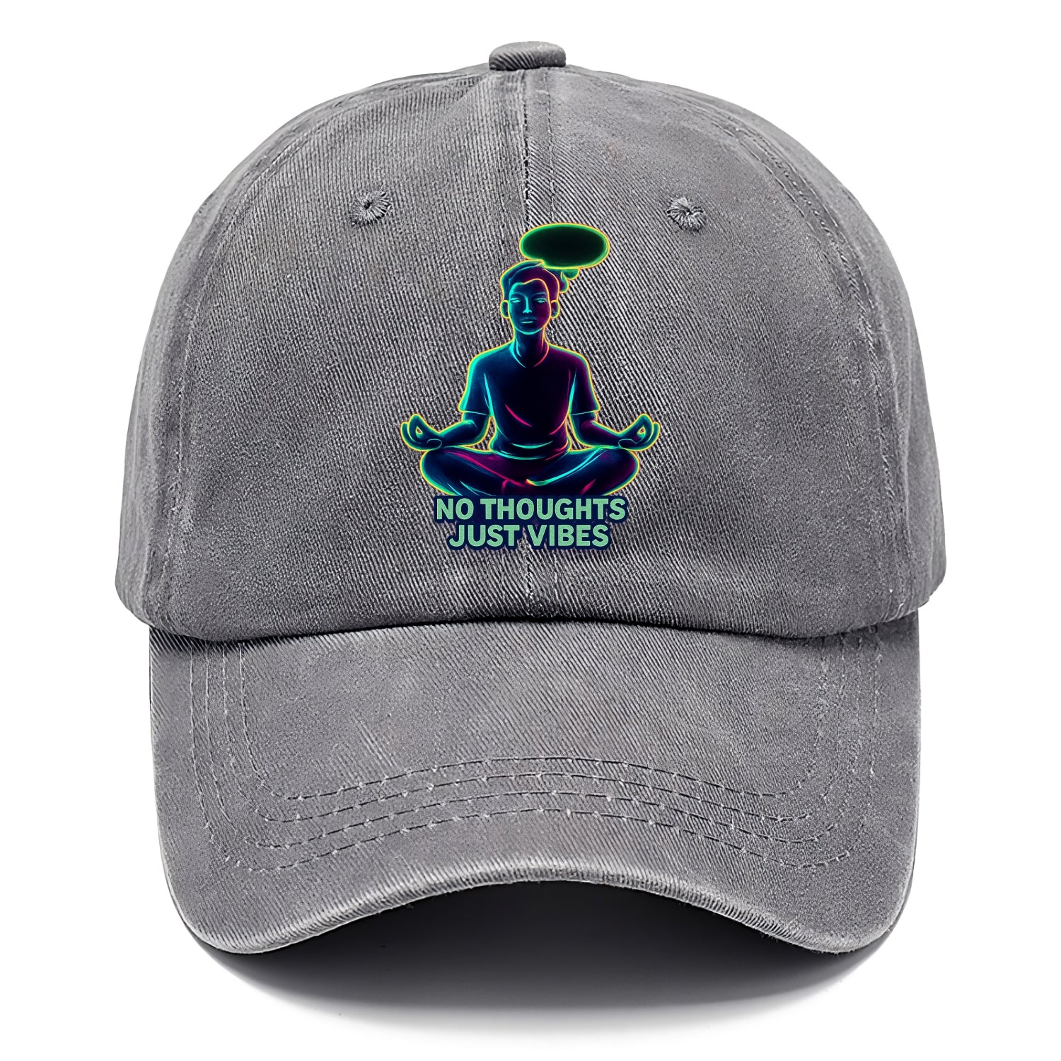 Peaceful floating figure with empty thought bubble - "no thoughts just vibes" zen - Classic Cap - Urban Haze(Grey)