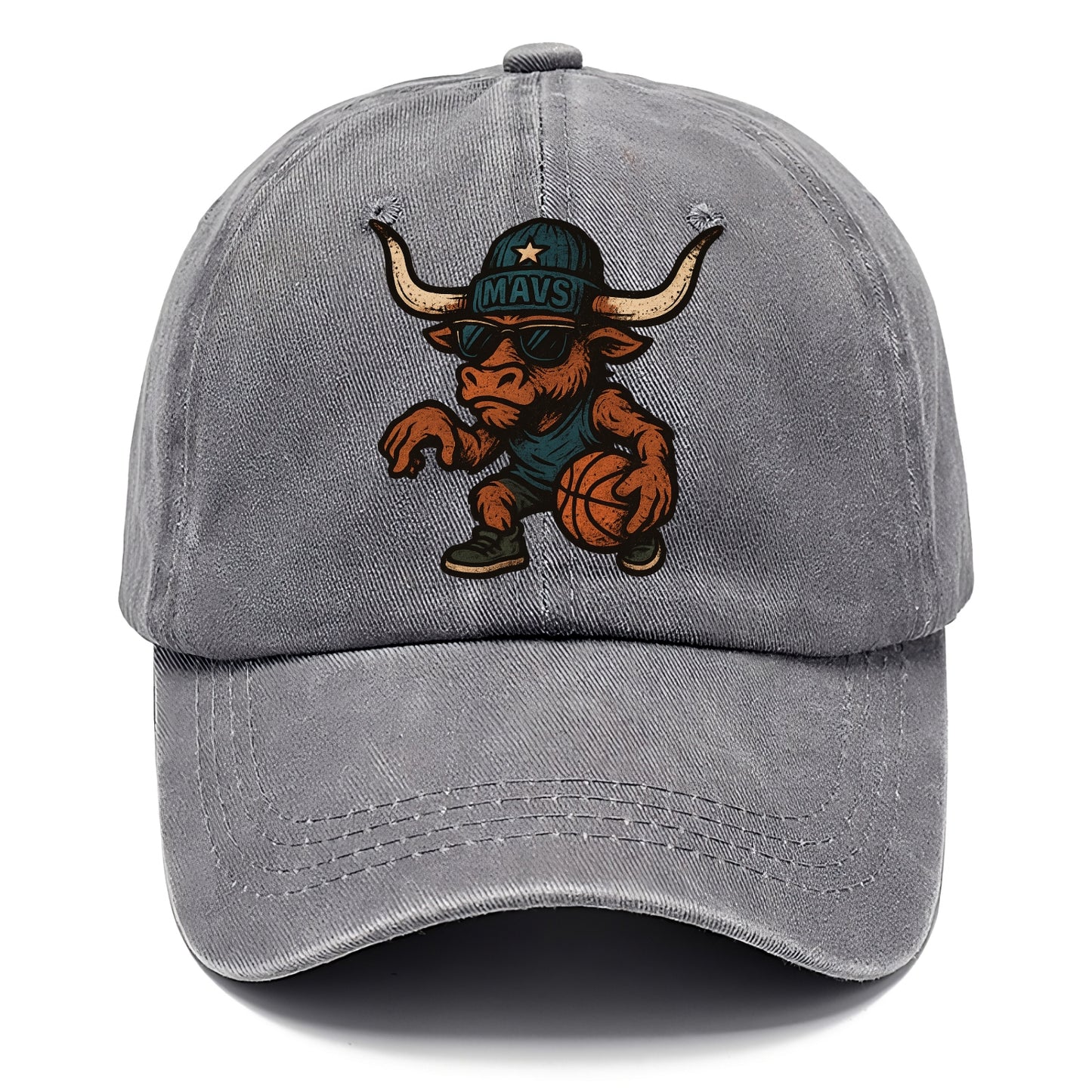 Texas Longhorn wearing Mavs beanie with lone star patch and wayfarer sunglasses - Classic Cap - Urban Haze(Grey)