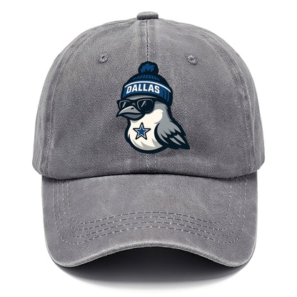 Dallas Mockingbird wearing Cowboys beanie with sheriff star and wayfarer sunglasses - Classic Cap - Urban Haze(Grey)