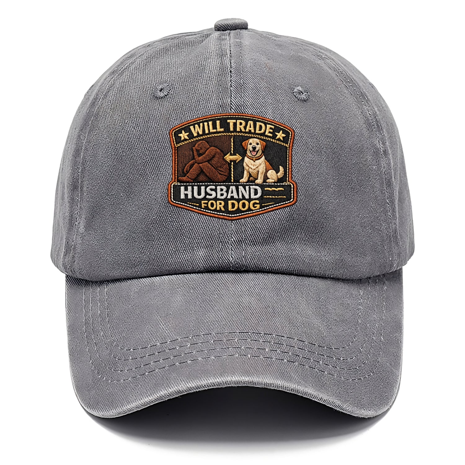 WILL TRADE HUSBAND FOR DOG - dog and man silhouette in brown , pet priority - Classic Cap - Urban Haze(Grey)