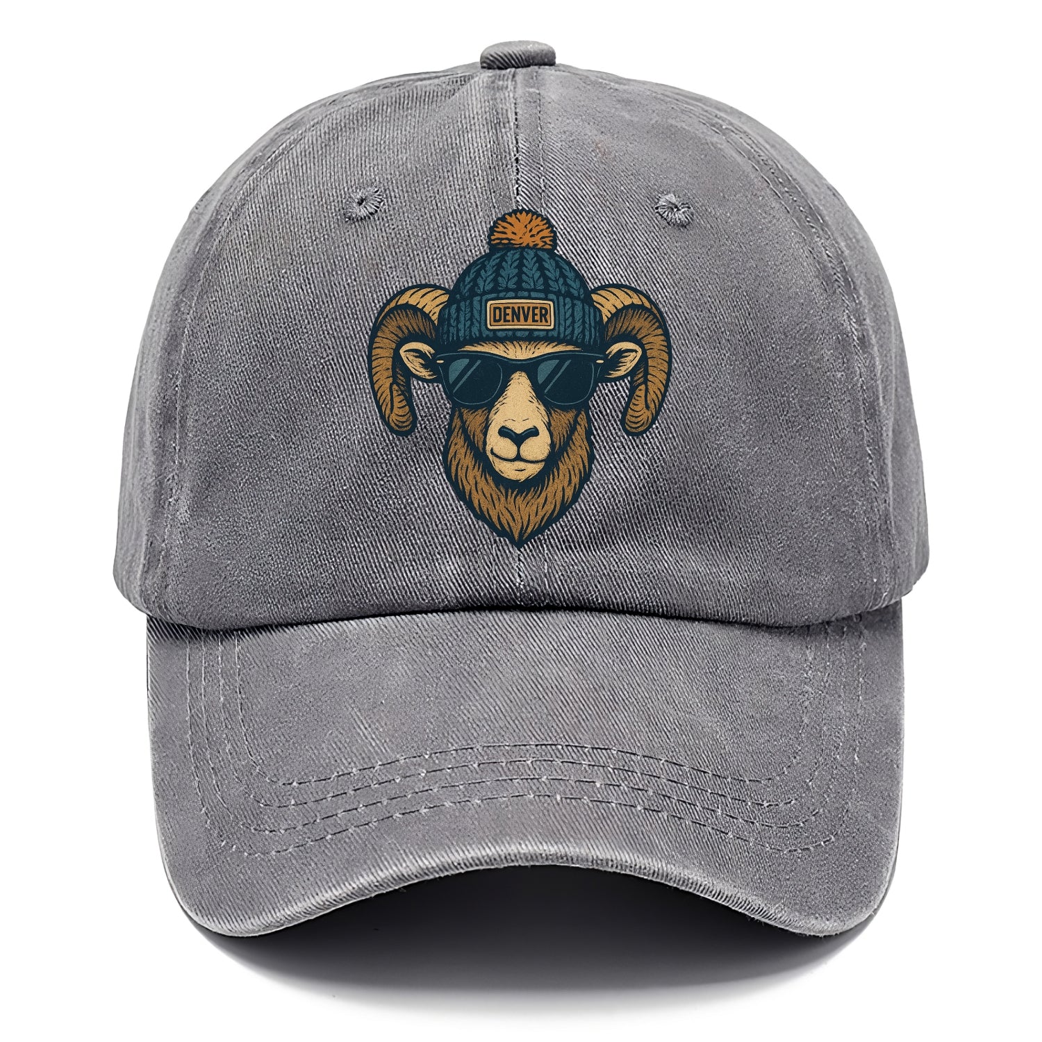 Colorado Rocky Mountain Bighorn Sheep wearing Denver beanie with pom pom and wayfarer - Classic Cap - Urban Haze(Grey)