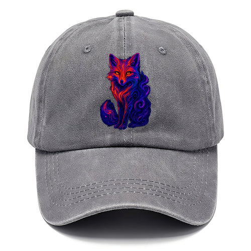 Clever fox with tail dissolving into cosmic nebula swirls, orange to purple gradient - Classic Cap