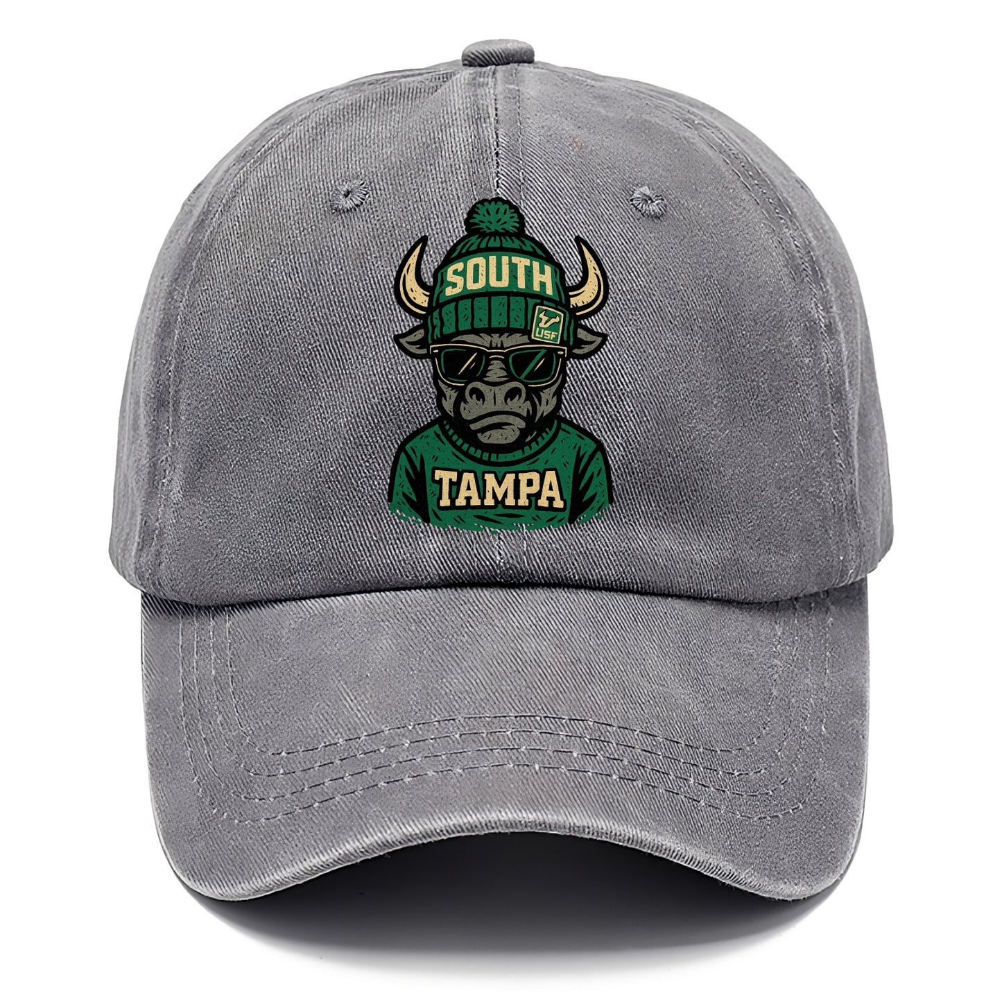 Tampa Bull wearing South Florida beanie with USF patch - Classic Cap - Urban Haze(Grey)