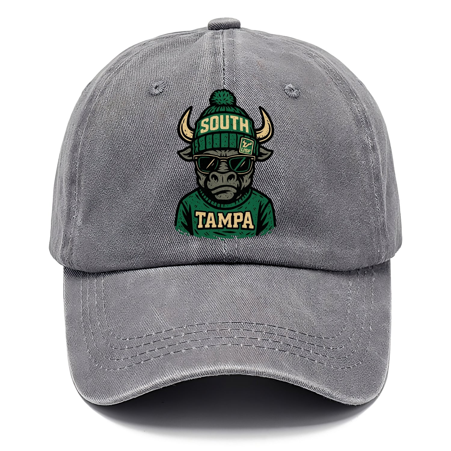 Tampa Bull wearing South Florida beanie with USF patch - Classic Cap - Urban Haze(Grey)