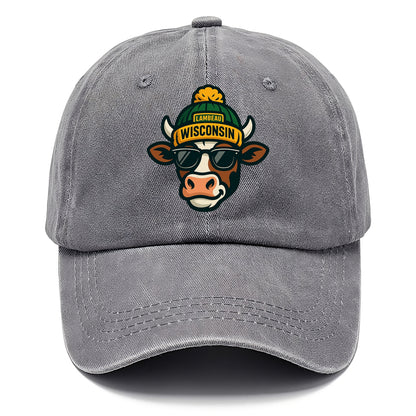 Wisconsin Cow wearing Packers beanie with Lambeau patch and wayfarer sunglasses - Classic Cap - Urban Haze(Grey)