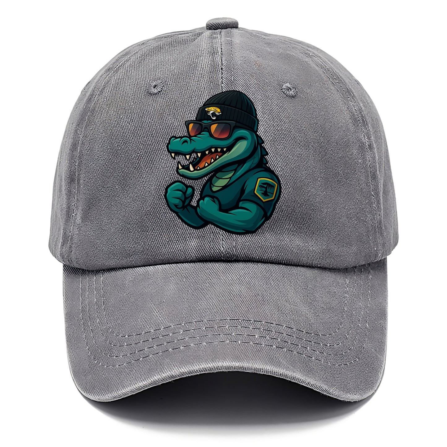 Jacksonville Alligator wearing Jaguars beanie with swamp patch and wayfarer sunglasses - Classic Cap - Urban Haze(Grey)