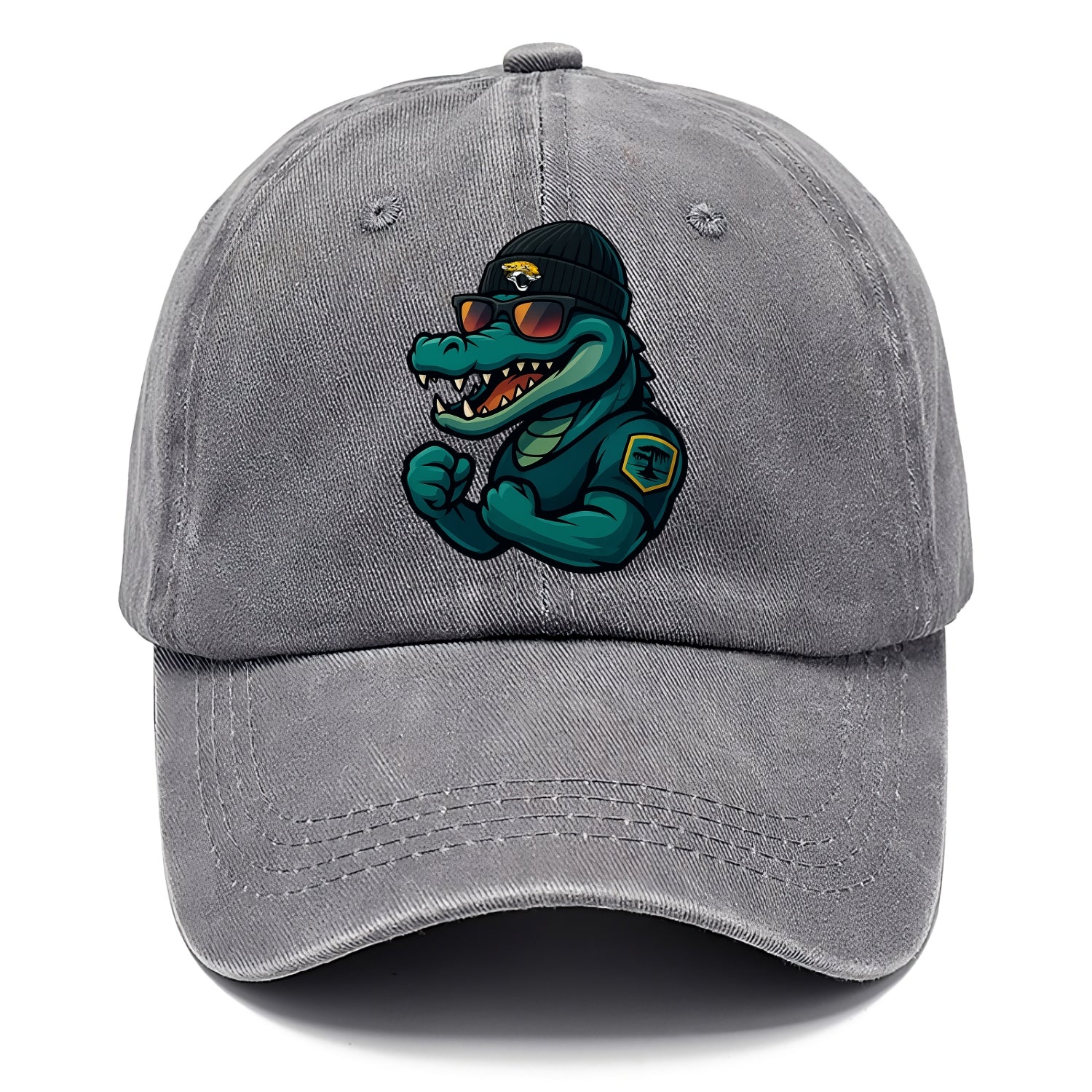 Jacksonville Alligator wearing Jaguars beanie with swamp patch and wayfarer sunglasses - Classic Cap - Urban Haze(Grey)