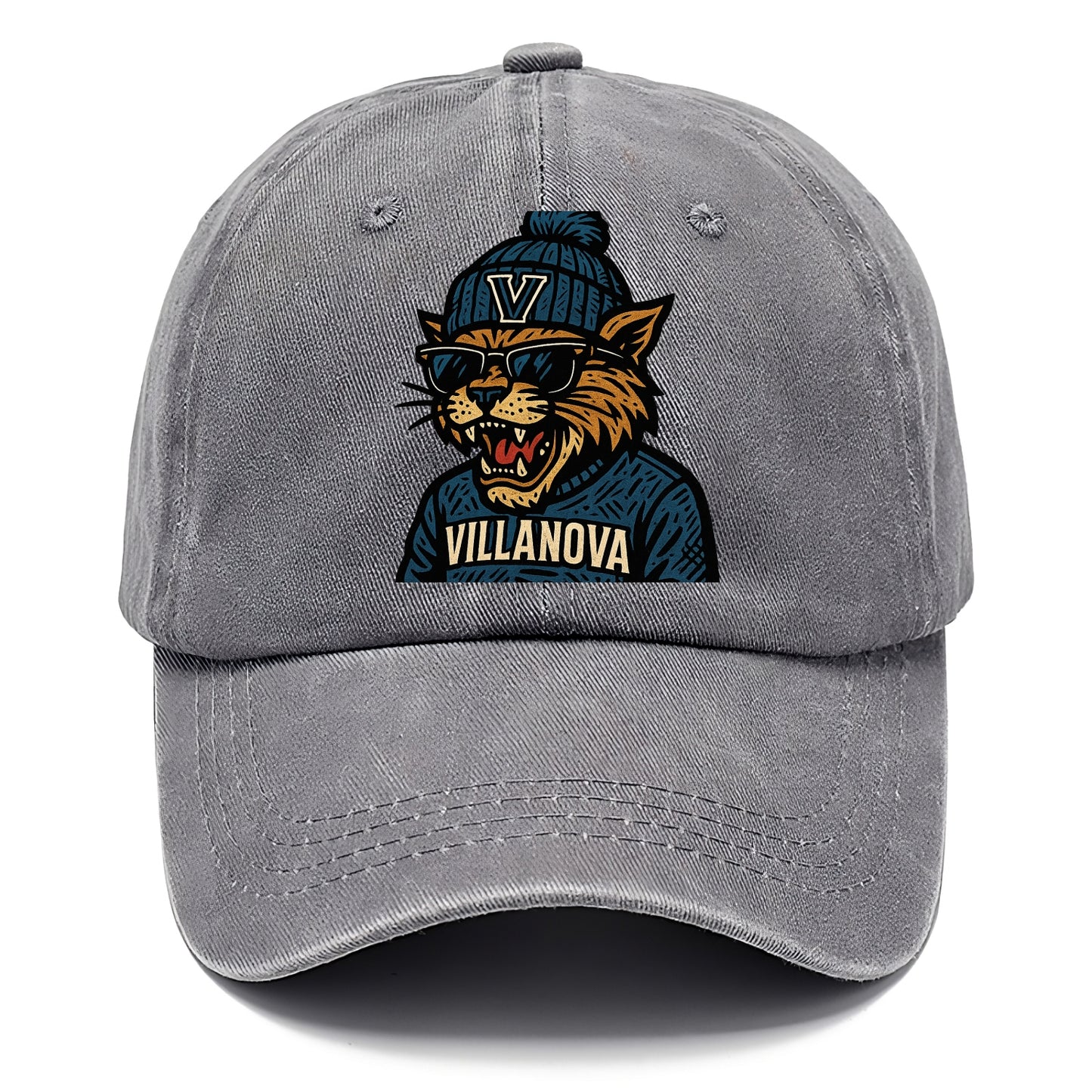 Villanova Wildcat wearing Villanova beanie with V patch - Classic Cap - Urban Haze(Grey)