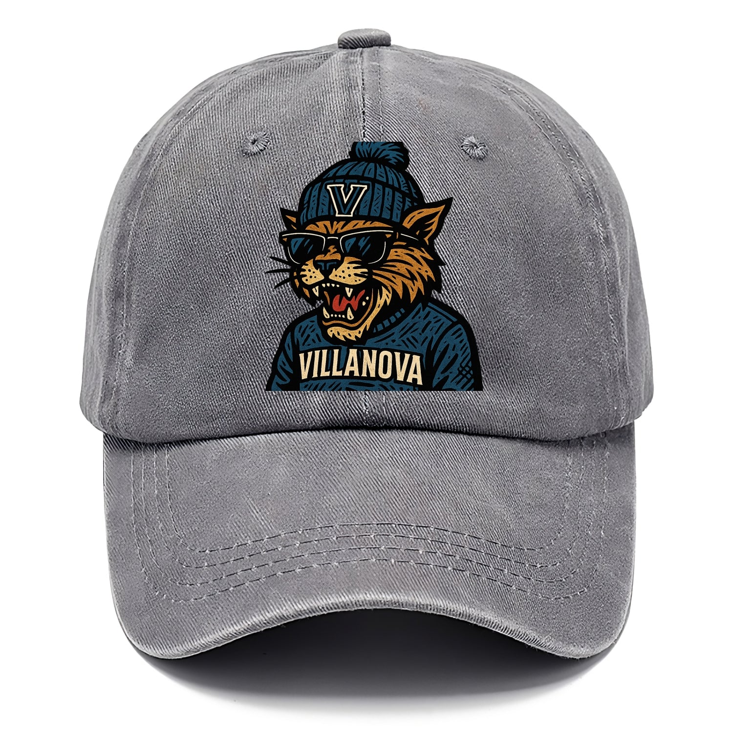 Villanova Wildcat wearing Villanova beanie with V patch - Classic Cap - Urban Haze(Grey)
