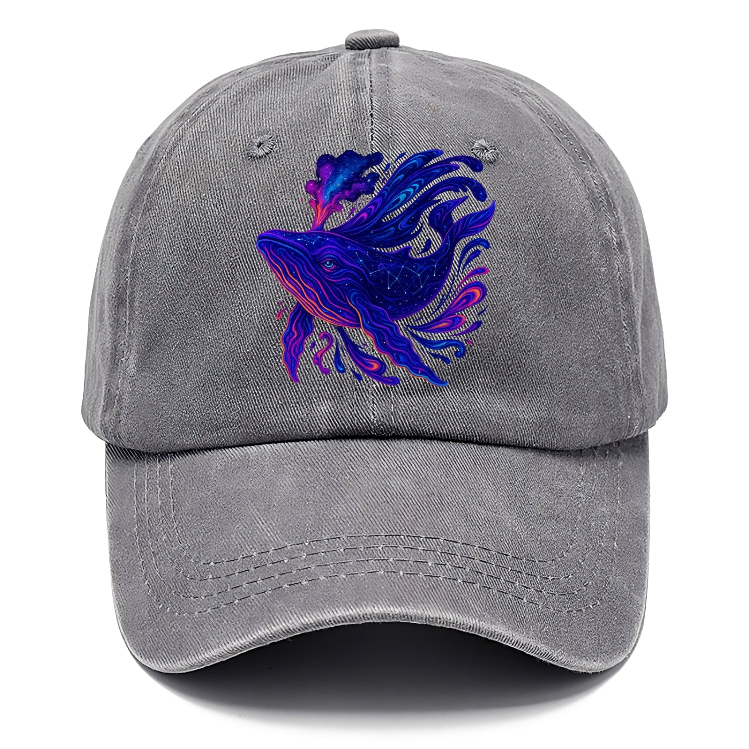 Majestic whale with body composed of galaxy clusters, stellar fins flowing like - Classic Cap - Urban Haze(Grey)