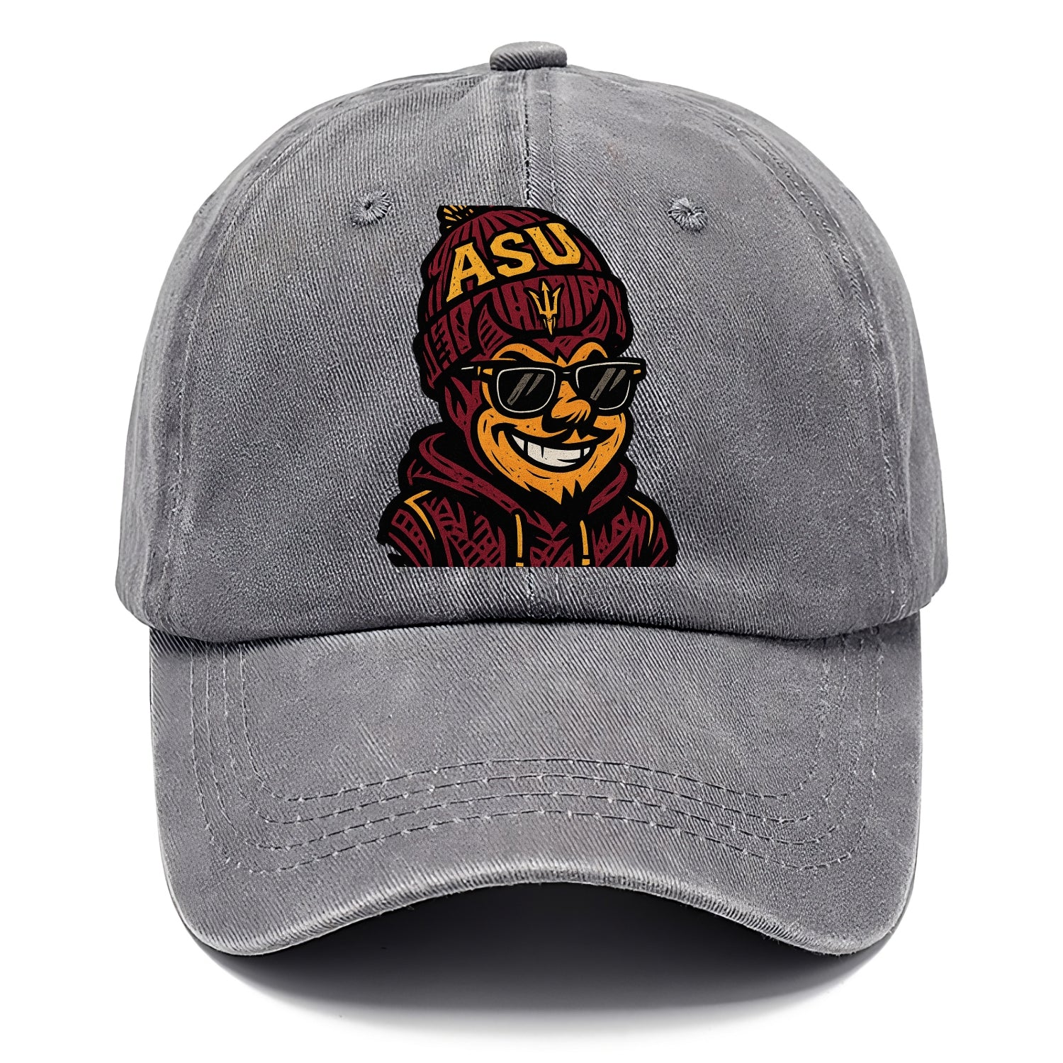 Tempe Sparky wearing Arizona State beanie with fork patch - Classic Cap - Urban Haze(Grey)