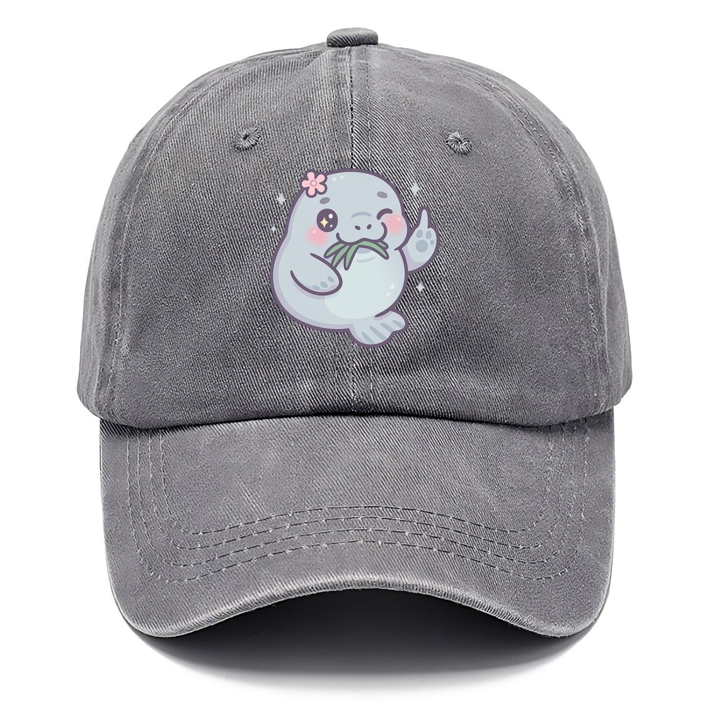 chubby manatee munching on seagrass, one flipper raised with sass - Classic Cap - Urban Haze(Grey)