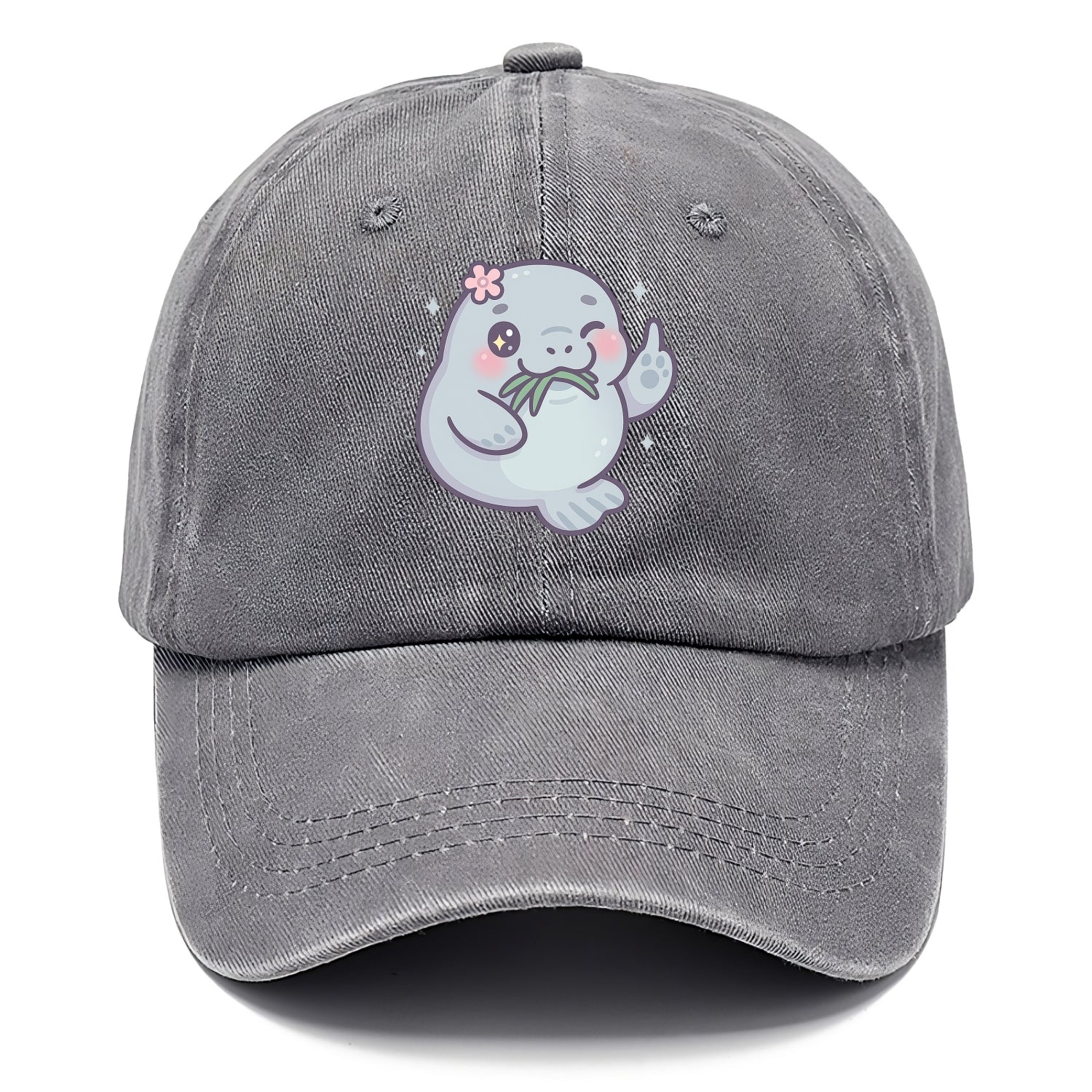 chubby manatee munching on seagrass, one flipper raised with sass - Classic Cap - Urban Haze(Grey)