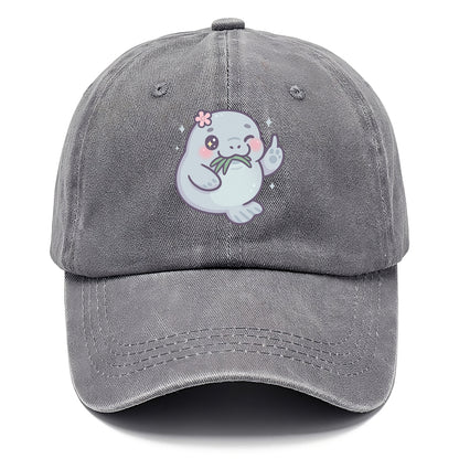 chubby manatee munching on seagrass, one flipper raised with sass - Classic Cap - Urban Haze(Grey)