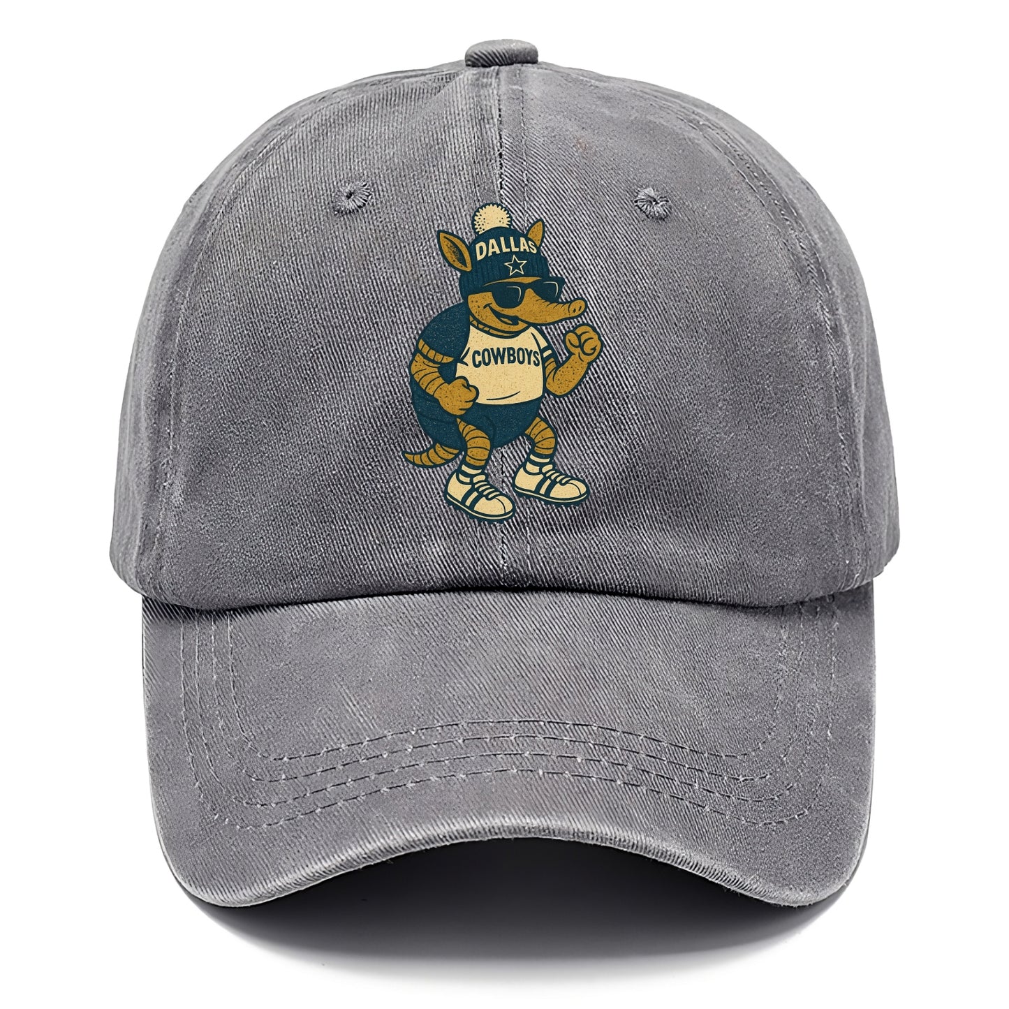 Dallas Armadillo wearing Cowboys beanie with lone star patch and wayfarer sunglasses - Classic Cap - Urban Haze(Grey)