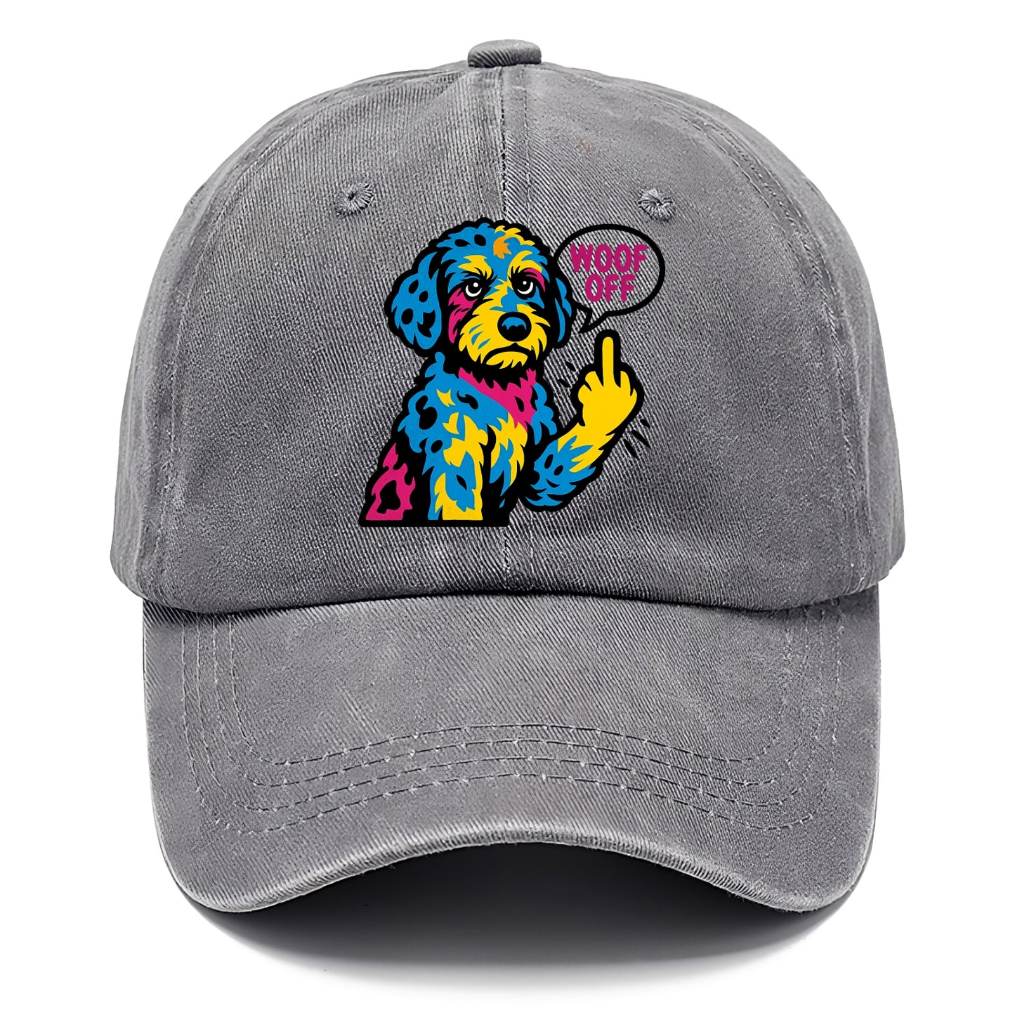Aussiedoodle with merle patches and curly coat, playful smart paw raised - Classic Cap - Urban Haze(Grey)