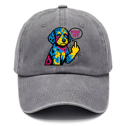 Aussiedoodle with merle patches and curly coat, playful smart paw raised - Classic Cap - Urban Haze(Grey)