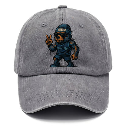 Memphis Grizzly Bear wearing Grizzlies navy and light blue beanie with Beale Street - Classic Cap - Urban Haze(Grey)