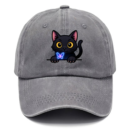 Midnight the black cat blowing a glossy bubblegum bubble while peeking. - Classic Cap - Urban Haze(Grey)