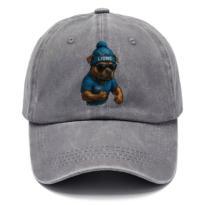 Detroit Pitbull wearing Lions beanie with auto patch and wayfarer sunglasses - Classic Cap - Urban Haze(Grey)