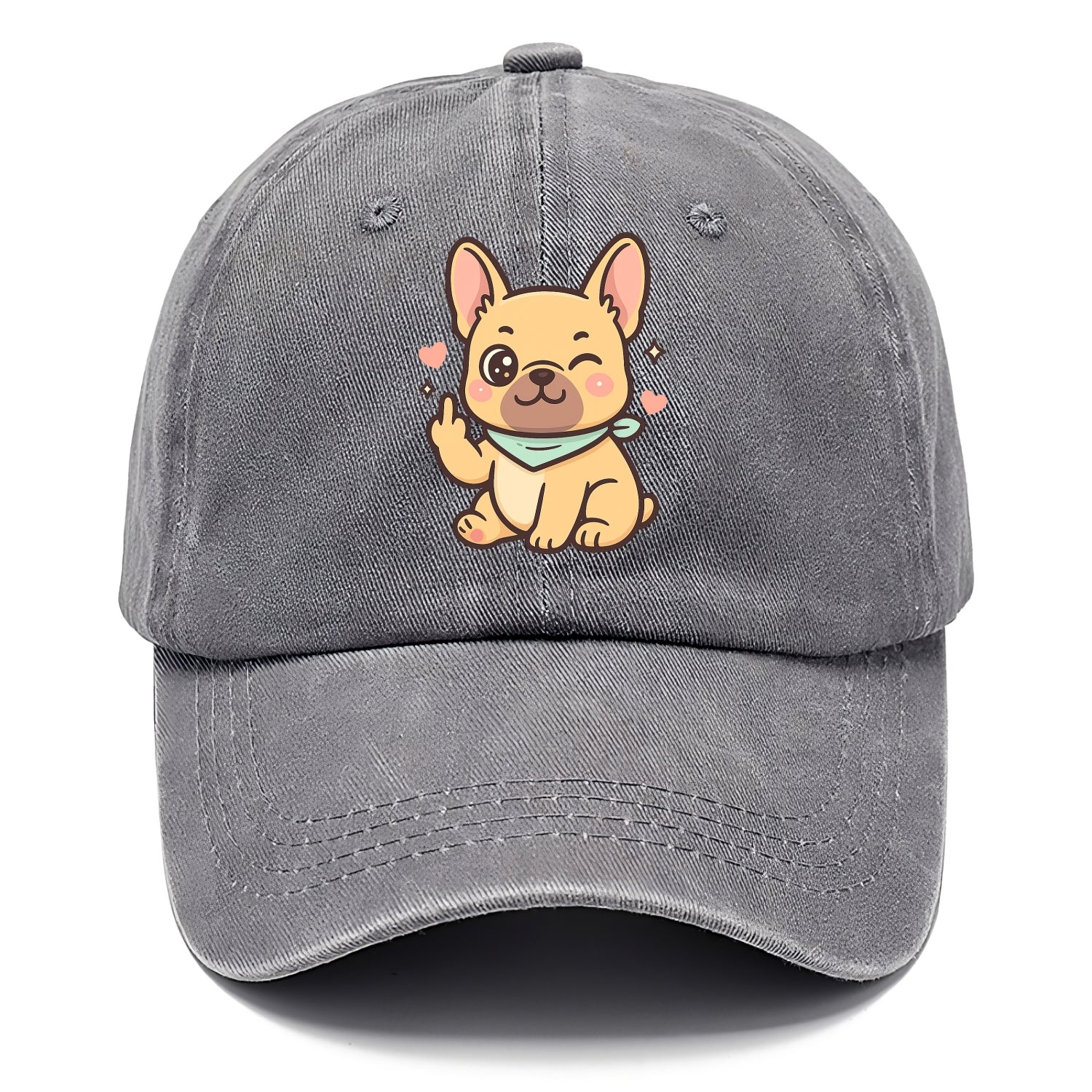 French Bulldog sitting with bat ears up, strong paw with sass - Classic Cap - Urban Haze(Grey)