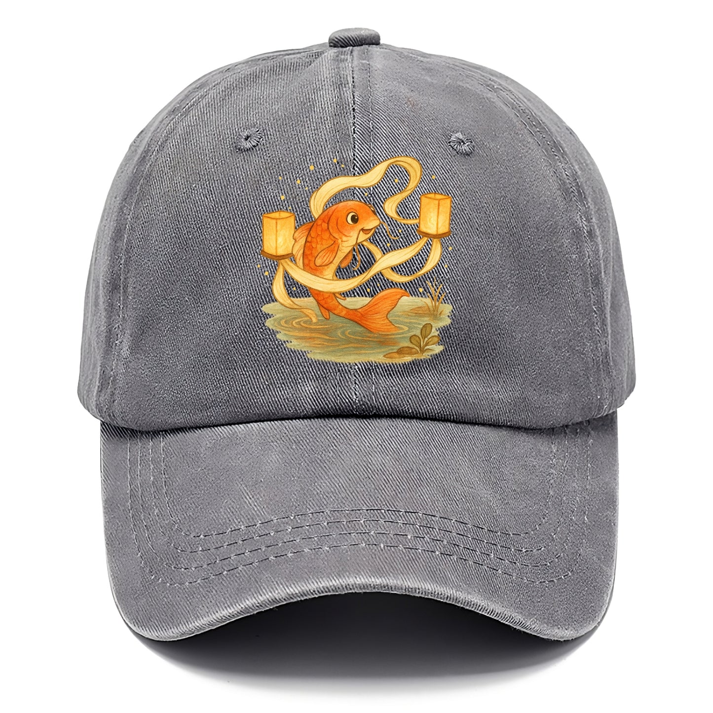 Koi weaving silk streamers through floating lanterns on tranquil water - Classic Cap - Urban Haze(Grey)
