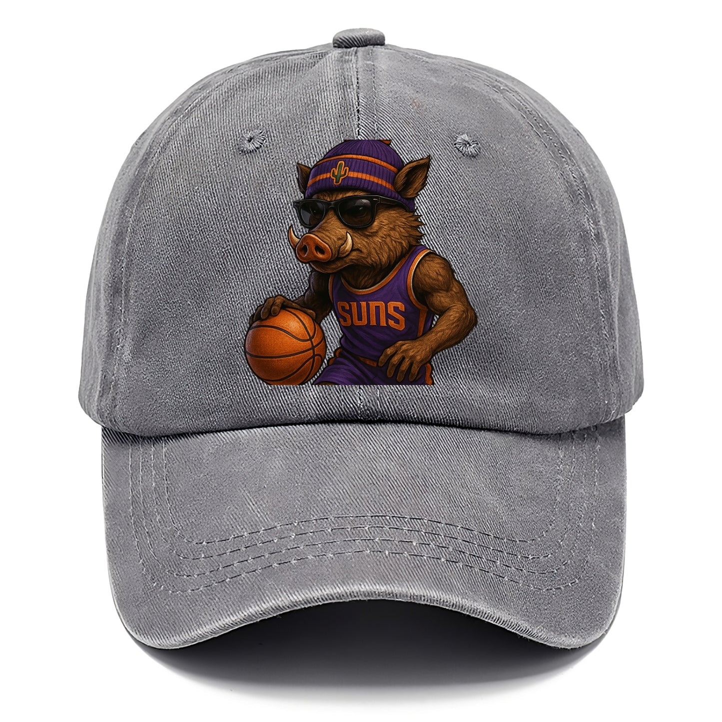 Phoenix Javelina wearing Suns beanie with cactus patch and wayfarer sunglasses - Classic Cap - Urban Haze(Grey)