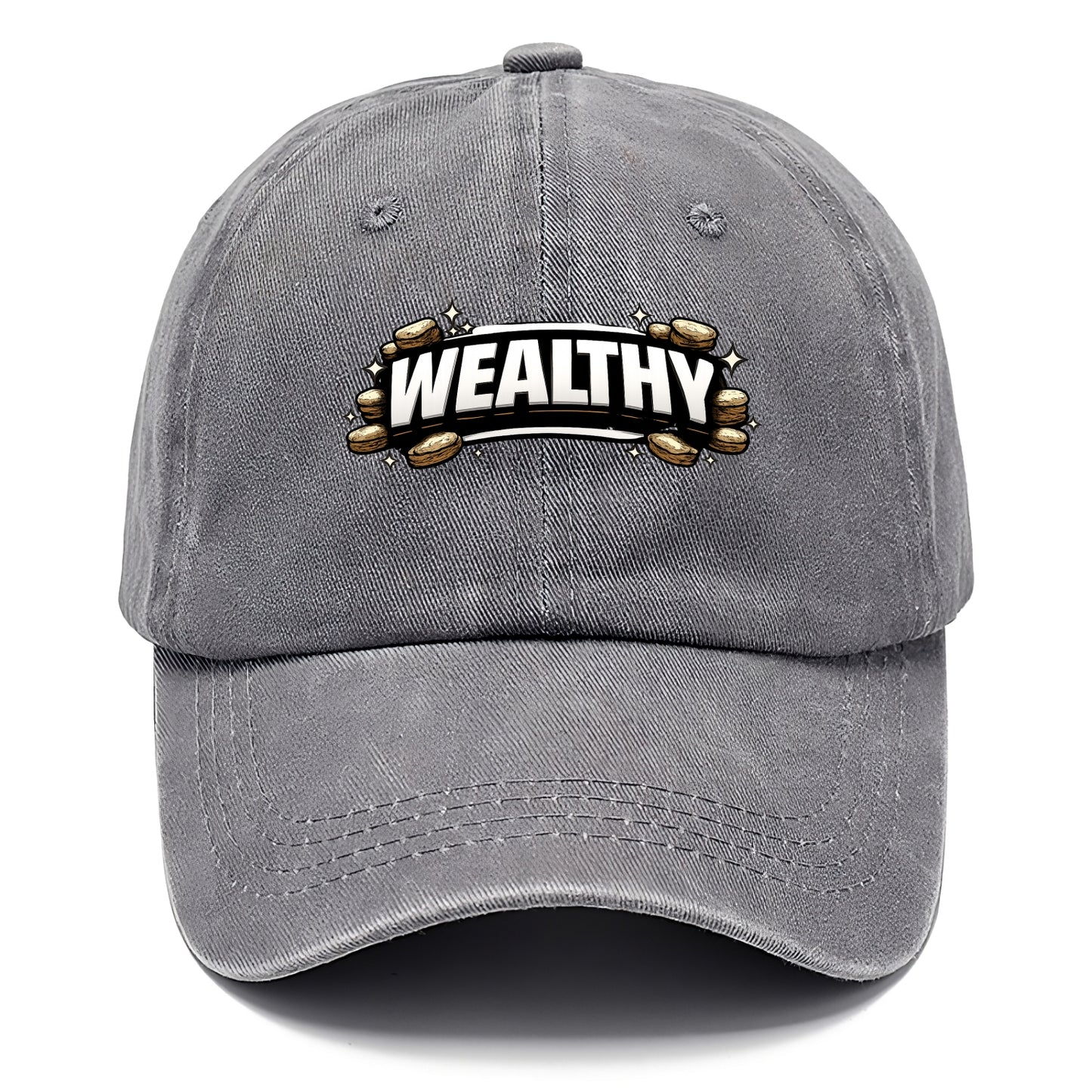 Bold typography design - "WEALTHY" - financial abundance, rich life - Classic Cap - Urban Haze(Grey)