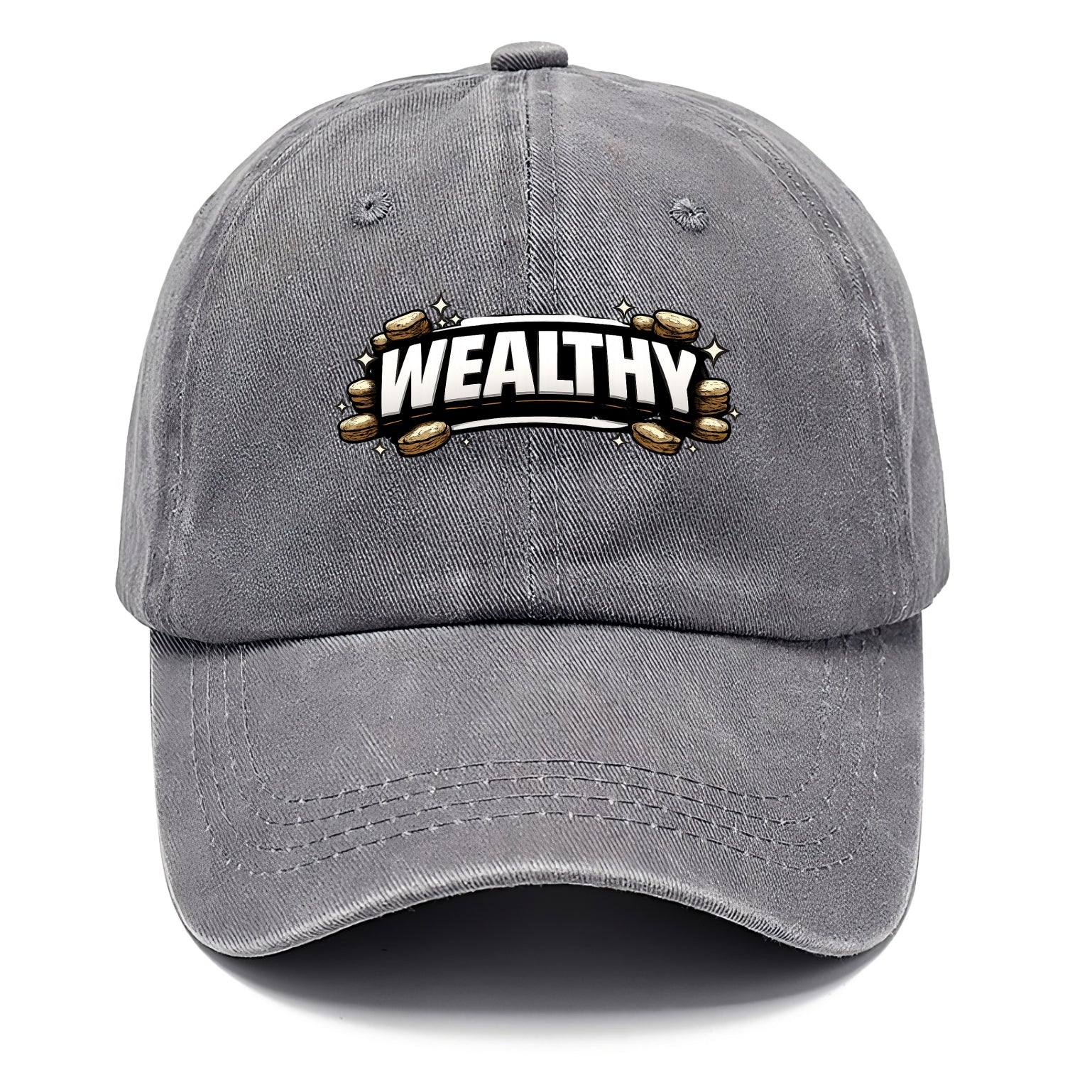 Bold typography design - "WEALTHY" - financial abundance, rich life - Classic Cap - Urban Haze(Grey)