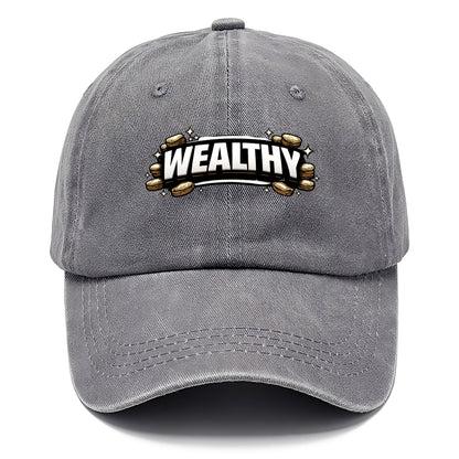 Bold typography design - "WEALTHY" - financial abundance, rich life - Classic Cap - Urban Haze(Grey)