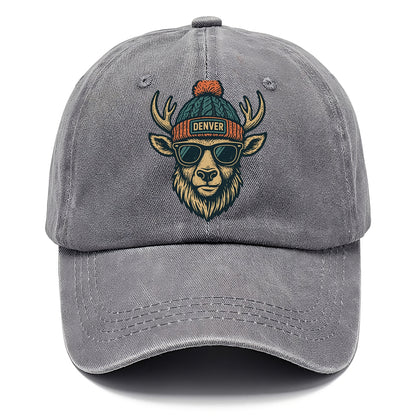 Denver Elk wearing Denver beanie with pom pom and wayfarer sunglasses - Classic Cap - Urban Haze(Grey)