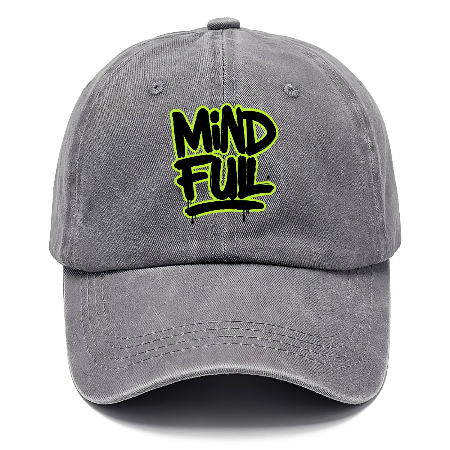 Bold typography design - "MINDFUL" - present awareness, conscious living - Classic Cap - Urban Haze(Grey)