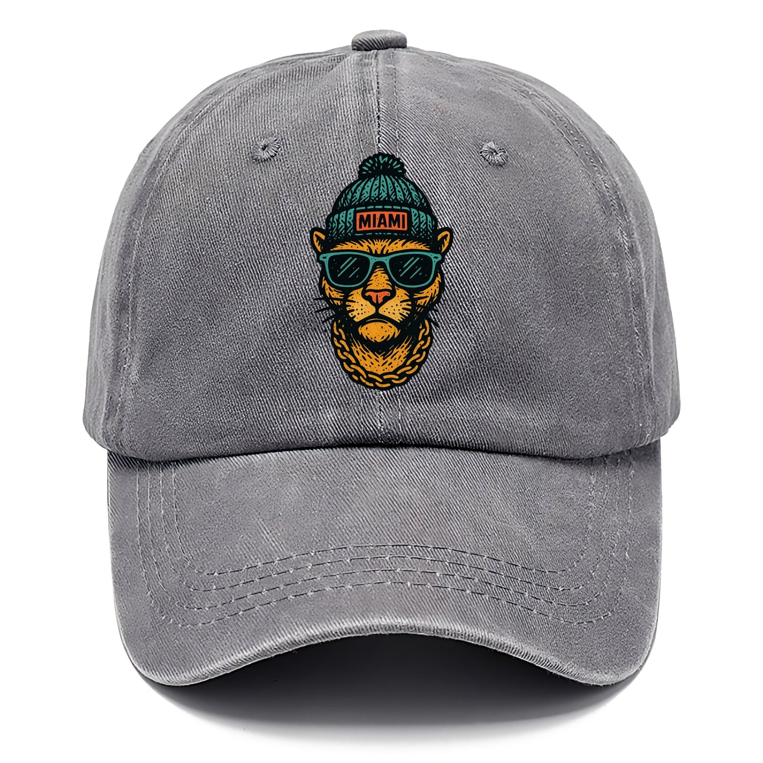 Florida Panther wearing Miami beanie with pom pom and wayfarer sunglasses - Classic Cap - Urban Haze(Grey)