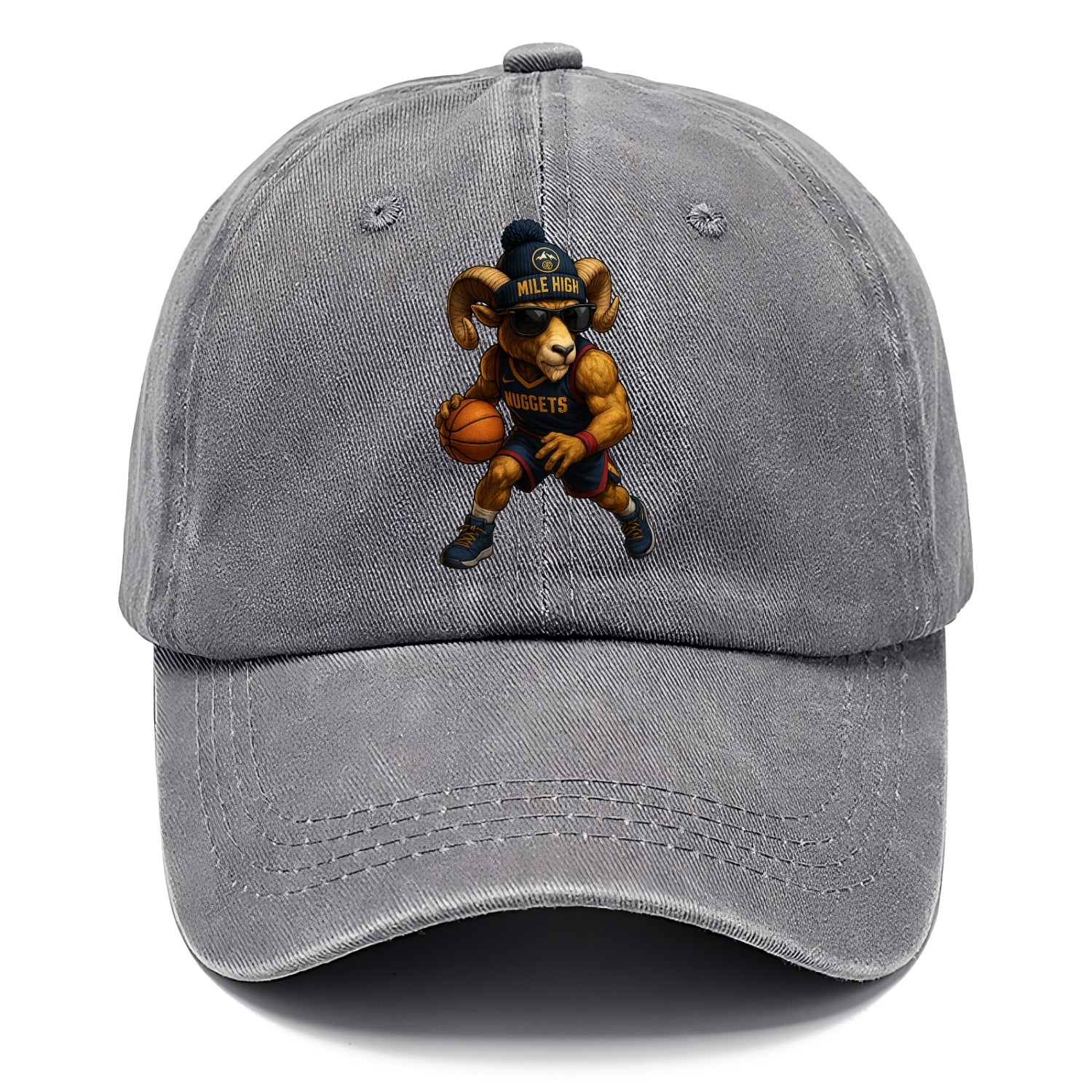 Mile High Bighorn wearing Nuggets beanie with mountain patch and wayfarer sunglasses - Classic Cap - Urban Haze(Grey)