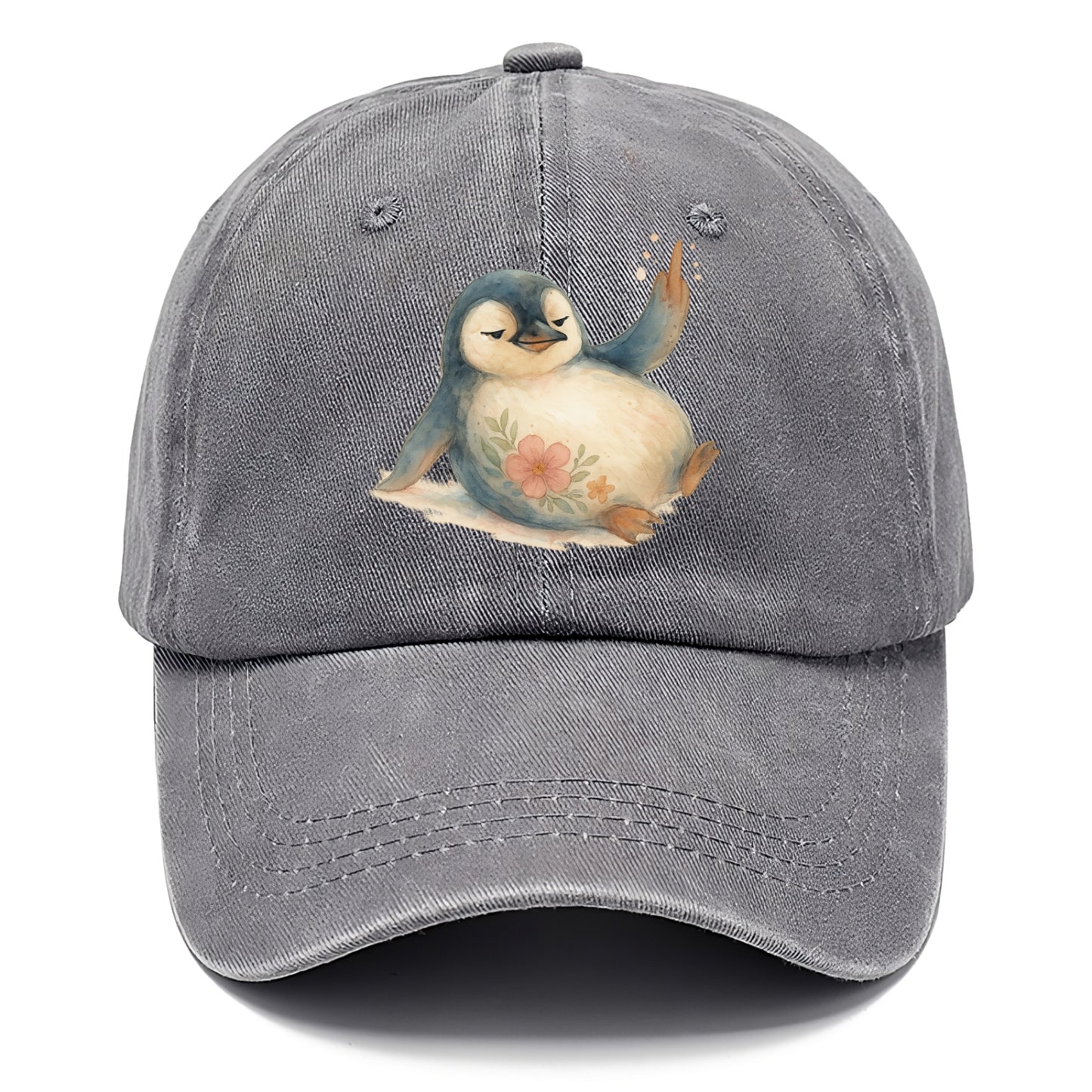 chubby penguin sliding on belly, one flipper up giving attitude - Classic Cap - Urban Haze(Grey)