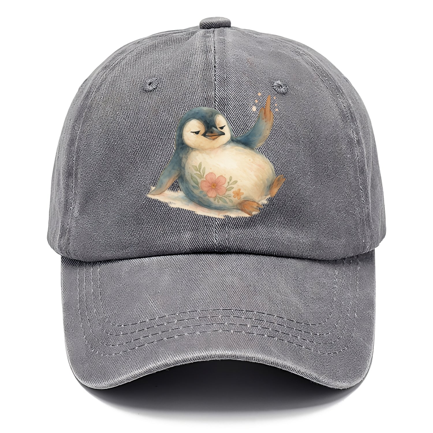 chubby penguin sliding on belly, one flipper up giving attitude - Classic Cap - Urban Haze(Grey)