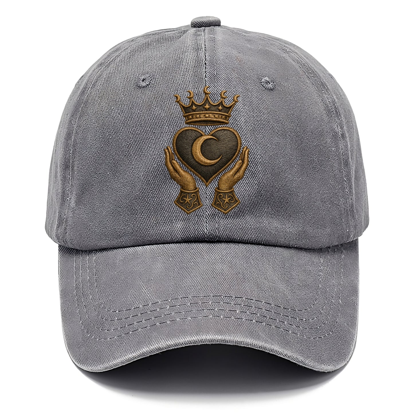 Moonlit crescent crown cradling a hematite heart with stargazer hands cupped beneath. - Classic Cap - Urban Haze(Grey)
