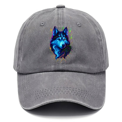 Siberian husky with ice-crystal flowing patterns, electric blue and white swirls, - Classic Cap - Urban Haze(Grey)