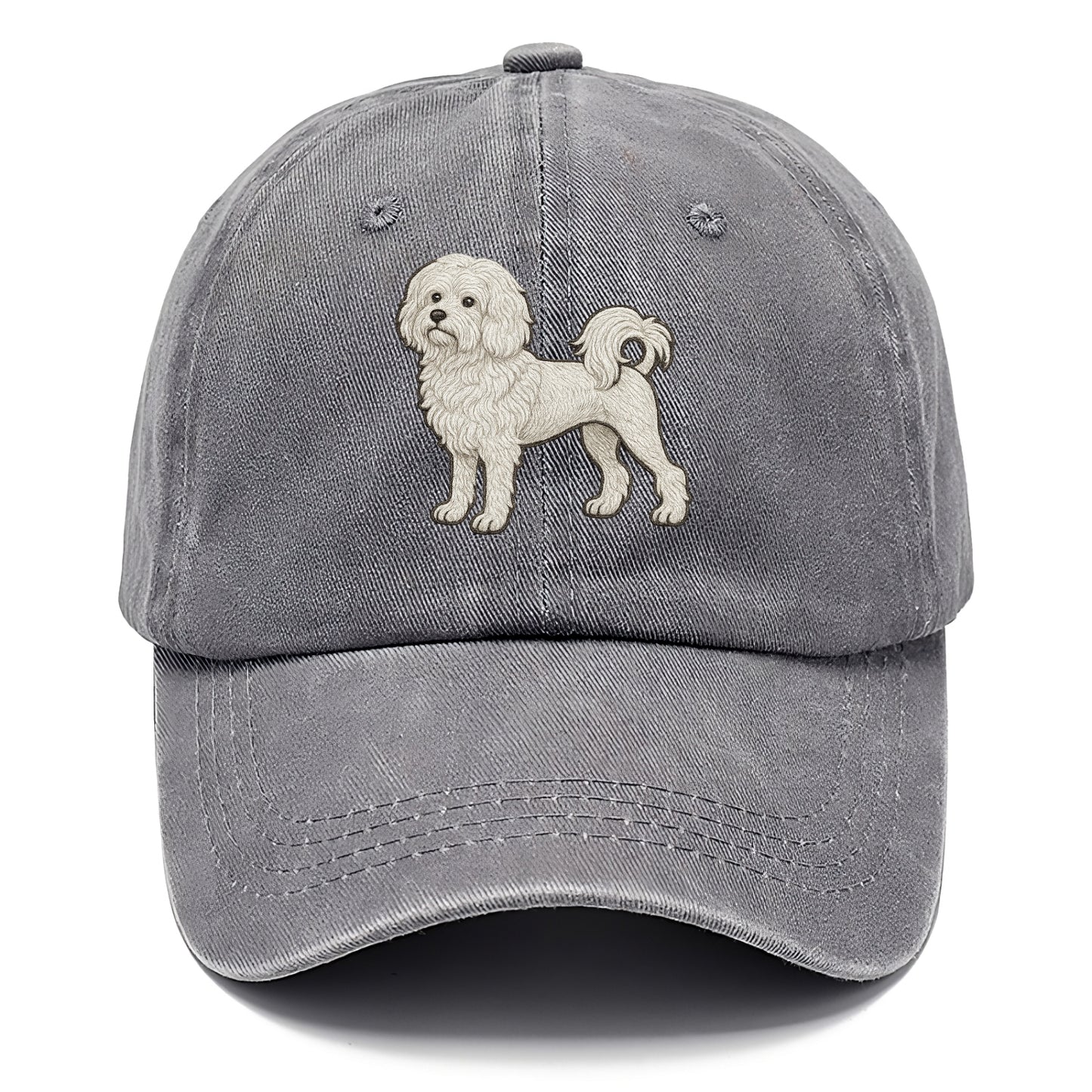 Löwchen - Little Lion Dog white embroidered pose - Classic Cap - Urban Haze(Grey)