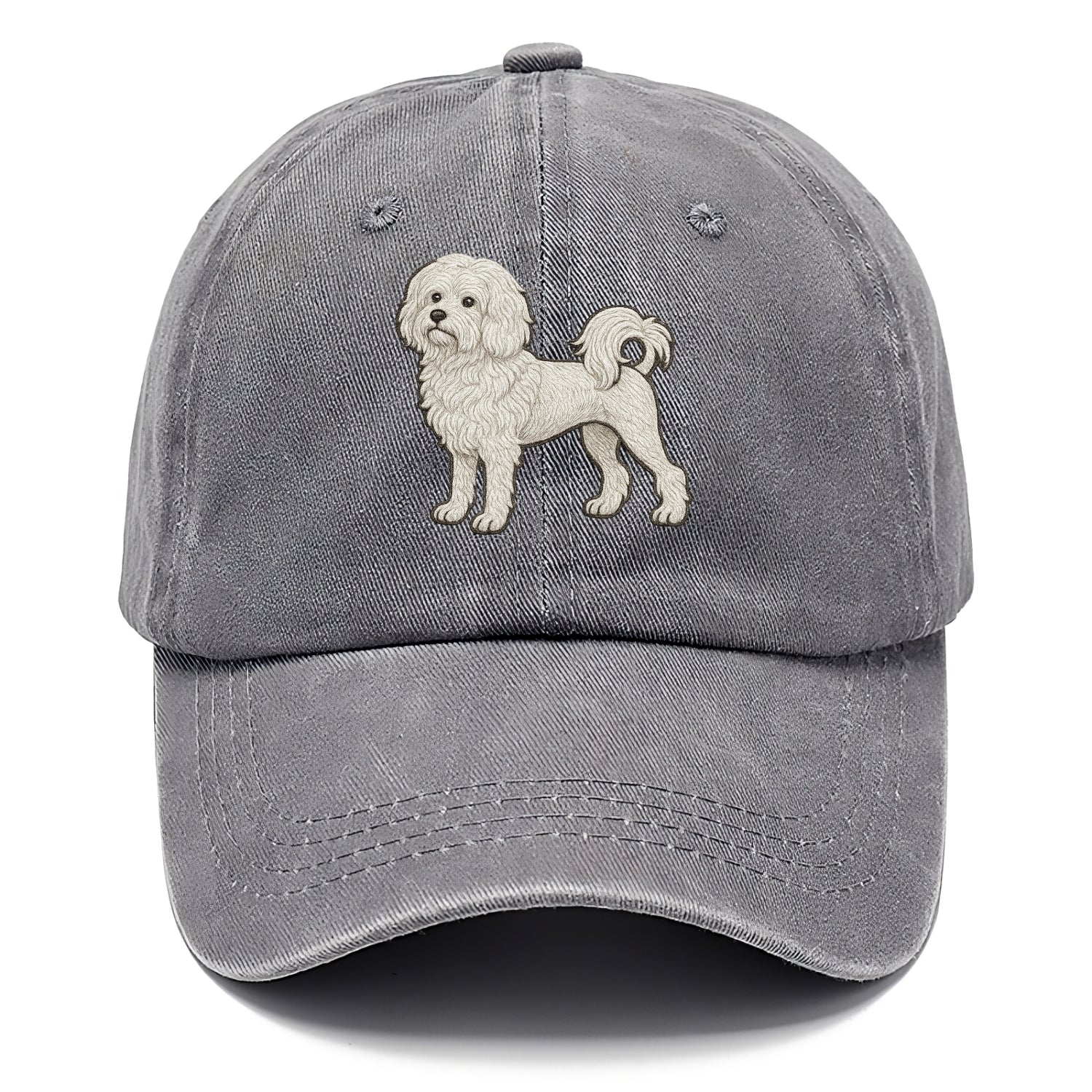 Löwchen - Little Lion Dog white embroidered pose - Classic Cap - Urban Haze(Grey)