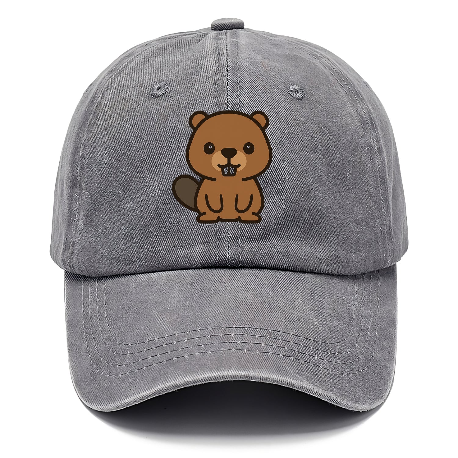 Baby Beaver - brown fur, paddle tail, buck teeth, friendly eyes, front-facing, - Classic Cap - Urban Haze(Grey)