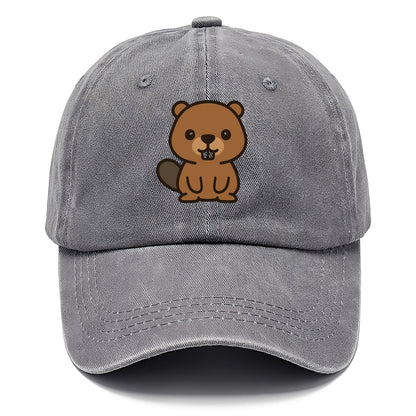 Baby Beaver - brown fur, paddle tail, buck teeth, friendly eyes, front-facing, - Classic Cap - Urban Haze(Grey)