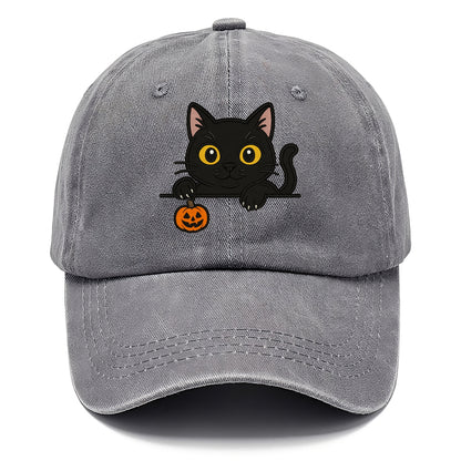Midnight the black cat poking tongue out playfully while peeking. - Classic Cap - Urban Haze(Grey)