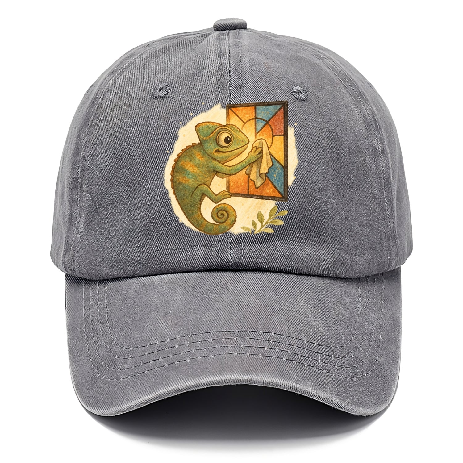 Chameleon blending into a stained-glass window it is polishing with delicate cloths - Classic Cap - Urban Haze(Grey)