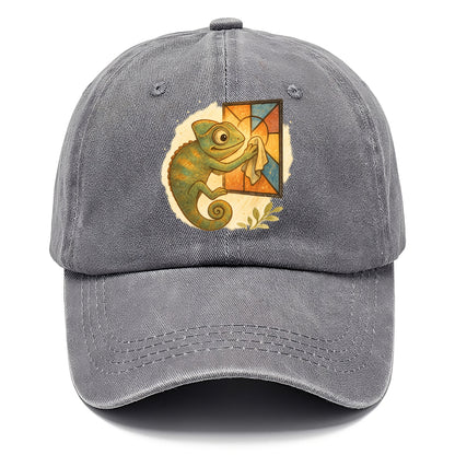 Chameleon blending into a stained-glass window it is polishing with delicate cloths - Classic Cap - Urban Haze(Grey)
