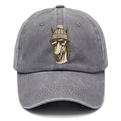 Kentucky Thoroughbred Horse wearing Louisville beanie with pom pom and wayfarer - Classic Cap - Urban Haze(Grey)